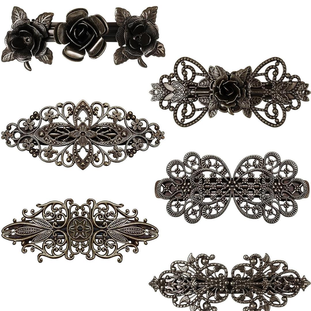 Geyoga 6 Pieces Vintage Hair Barrettes for Women Retro Flower French Pearl Crystal Rhinestones Clips Hair Pins for Women Styling Accessories(Elegant Style)