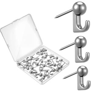 2 x LEIFIDE 30 Pcs Metal Push Pin Hangers 3 Sizes Pin Wall Hooks Picture Hanging Nails Thumb Tacks on Wooden or Fabric Wall for Home Office, 20/ 30/ 40 Lbs(Silver)