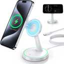 Magnetic Wireless Charger Stand 15W Fast Mag-Safe Charger for iPhone 16/16 Pro/16 Plus/16 Pro Max/15/14/13/12 Series Magnet Wireless Charging Station/Pad with Sleep-Friendly Light for AirPods