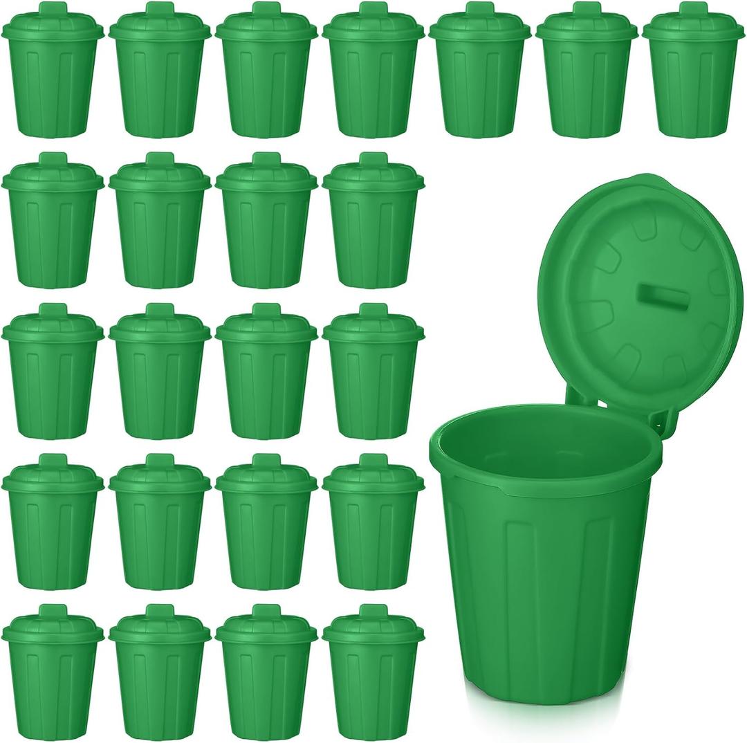Zubebe 12 Pcs Green Mini Trash Can Mini Toy Garbage Can Small Desktop Storage Bin with Lids for Trash Party Favor Garbage Truck Birthday Decoration Party Supplies Home School Classroom