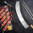 Carbon Steel 50cm Clever Chef Knife, Kebap Blade, Turkish Knife, Mincing Knife and 2 pcs. Skewers, Large 19.7 in