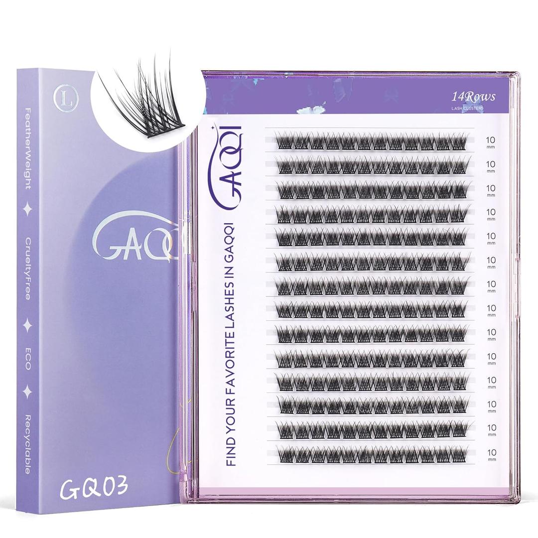 GAQQI Lash Clusters, Eyelash Cluster C Curve 10mm Cluster lashes, Individual Lashes 168pcs False Eyelashes Wispy Cluster Eyelash Extensions (GQ03, C, 10mm)