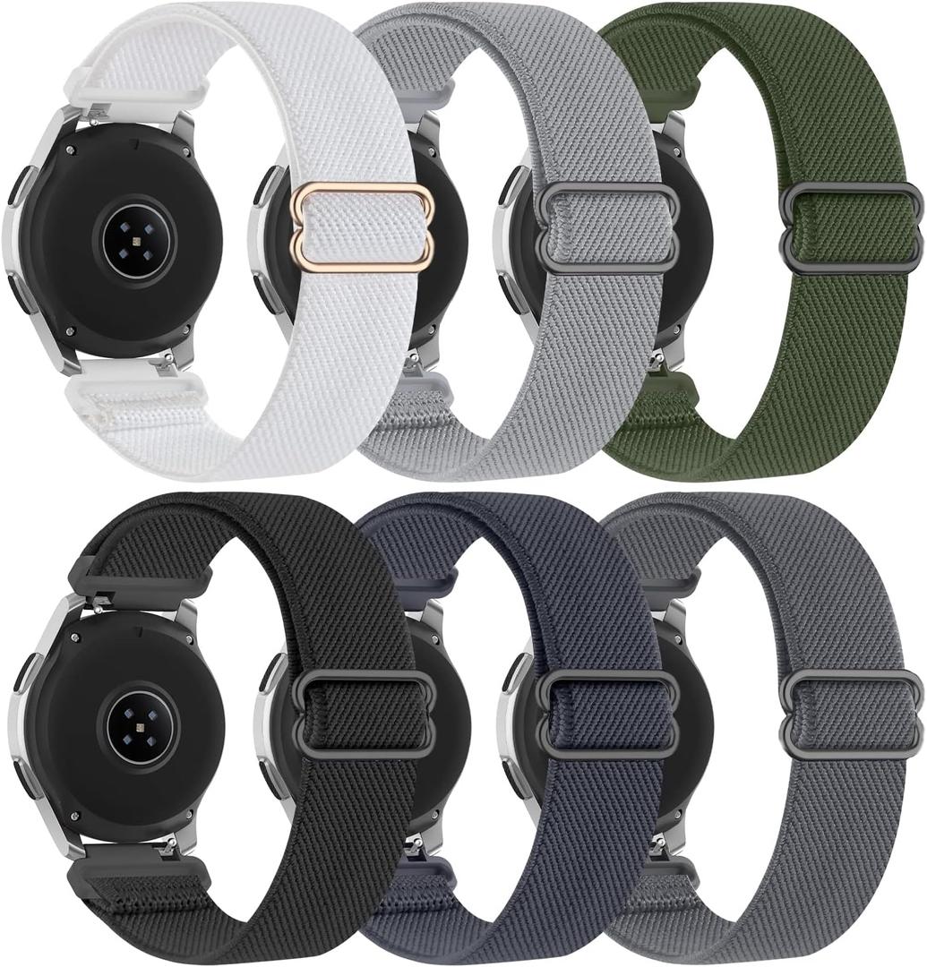 6 Pack Watch Bands Compatible with Samsung Galaxy Watch 3 45mm/Galaxy Watch 46mm Bands/Gear S3 Frontier,22mm Stretchy Nylon Watch Straps Adjustable Wristband for Men Women