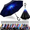 SIEPASA 49 Inch Inverted Reverse Upside Down Umbrella, Extra Large Double Canopy Vented Windproof Waterproof Stick Golf Umbrellas with C-shape Handle.