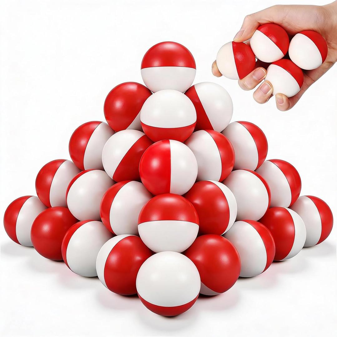 Roowest 24 Pcs Cartoon Party Favors Red and White Stress Balls 1.57 Inch Fade Resistant Foam Squeeze Balls for Stress Relief & Hand Relaxation,, Birthday Party Supplies