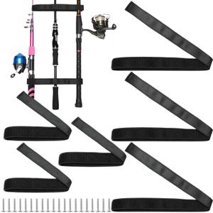 Soulchen 6 Pcs Fishing Rod Holder Straps for Boat Deck Secures 5 Rods, 10 Inch Handle Strap 6 Inch Rod Tip Strap with Screws for Fishing Boating Accessories Equipment