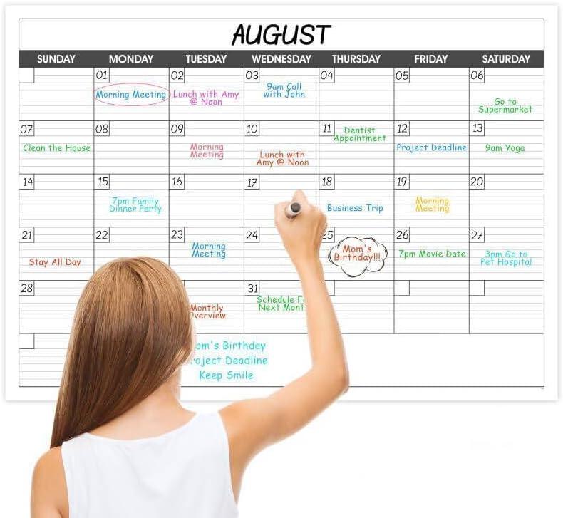 Large Dry Erase Calendar for Wall - Undated 1 Month Big Wall Calendar, 40" x 30", Erasable & Reusable Laminated Calendar Max with 8 Round Stickers, Great Layout Wall Calendar Dry Erase for Home, Office and School