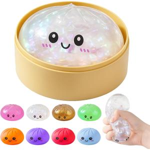 Dumpling Squishies, Dumpling Mystery Box, Colorful Dumplings Stress Balls Fidget Sensory Toy, Stocking Stuffers with Food Steamer Stretchy Desk Toys (Flash White)