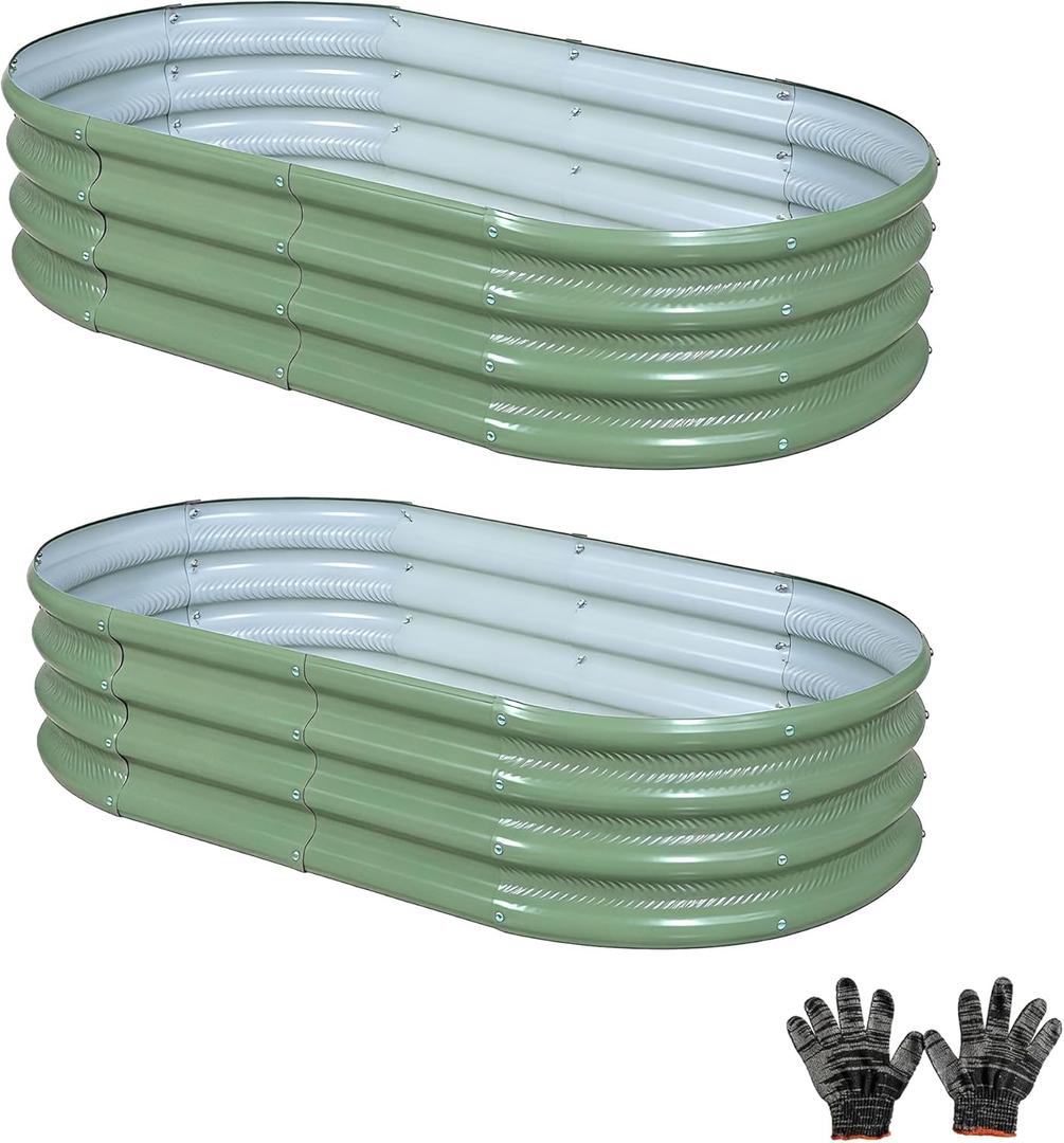 Gartist 2 Pack Raised Garden Bed Kits, 4x2x1FT Green Oval Galvanized Outdoor Planter Beds, Easy Assembly Metal Raised Bed for Vegetables, Flowers & Herbs
