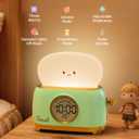 Alarm Clock for Kids, Cute Toast Night Light Alarm Clocks for Bedrooms, Dimming Rechargeable Small Led Desk Clock with Snooze & Countdown for Room Decor, Bedside Clock for Teen Girls Boys