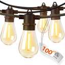 addlon 100FT LED Outdoor String Lights with Edison Shatterproof Bulbs, Heavy-Duty and Weatherproof Strand, Commercial Grade Patio Lights, Decorative for Garden or Patio, Black