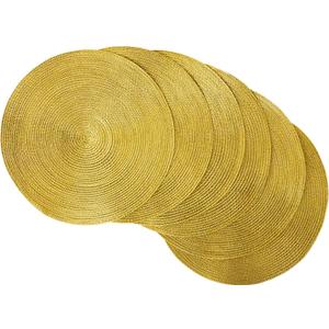 Woven Placemats Collection Metallic Round Placemat Set, 15", Gold, 6 Piece