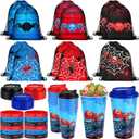 Potchen 48 Pcs Spider Party Favors Spiderweb Birthday Party Supplies Hero Decorations for Guests Including Drawstring Gift Bags Cups and Wristbands for Christmas Birthday Gift Favors (Blue, Red, Black)