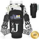 LOKASS Water Bottle Holder with Strap for Stanley Cup 40 oz Tumbler with Handle, Personalized Initial, Water Bottle Carrier Bag with Phone Pocket for Stanley Cup Accessories (Black)