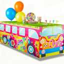 8FT Hippie Groovy Bus Tablecloth,Hippie Birthday Party Decorations for 60s 70s Boho Themed Birthday,Baby Shower,Carnival Party Decorations
