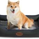 Orthopedic Dog Beds for Medium Dogs, Durable Egg Crate Foam Sofa Dog Bed wit Washable Removable Cover, Waterproof Lining, Pet Bed for Large Dogs (Dark Grey, 26.4" L x 21.7" W x 6.2" Th)