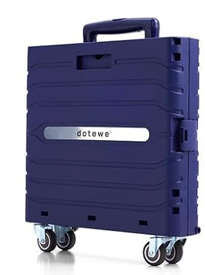 dotewe Folding Utility Cart Portable Rolling Crate Handcart Foldable Shopping Trolley Collapsible, with Lid, on Wheels, for Grocery, Garden, Office, Storage, Teacher, Tool, Purple  