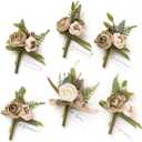 Ling's moment Boutonniere for Men, 6pcs Groom Groomsmen Boutonniere, Artificial Flowers for Wedding Decor/Prom/Homecoming, etc.Brown