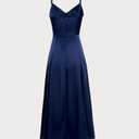 RIHOAS Women's Elegant Flowy Spaghetti Strap Dress - A Line Satin Maxi for Fall Wedding Guest, Formal Semi Formal (Blue, S)