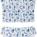 WDIRARA Girl's Graphic 2 Piece Seashell Graphic Tankini Set Spaghetti Strap Cute Swimsuit Bathing Suit