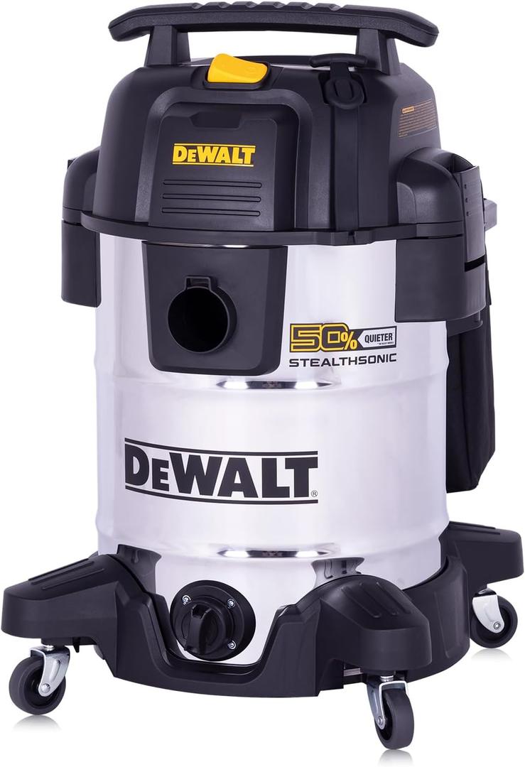DEWALT 10 Gallon STEALTHSONIC Wet Dry Vacuum, DXV10S-QT Newest Noise Reduction Shop Vac, Ultra Quiet Shop Vacuum Wet and Dry for Home, Garage, Car, Workshop, Stainless Steel Tank, 5 Peak HP