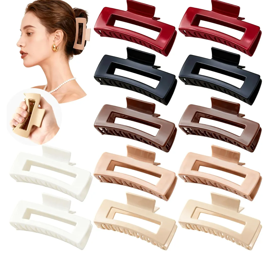 12 Pcs Soft Flexible Hair Claw Clips, Scalp Safe Large Square Cloud Clips, Gentle Hold Non Slip Barrettes for Women, Thin Thick Curly Hair