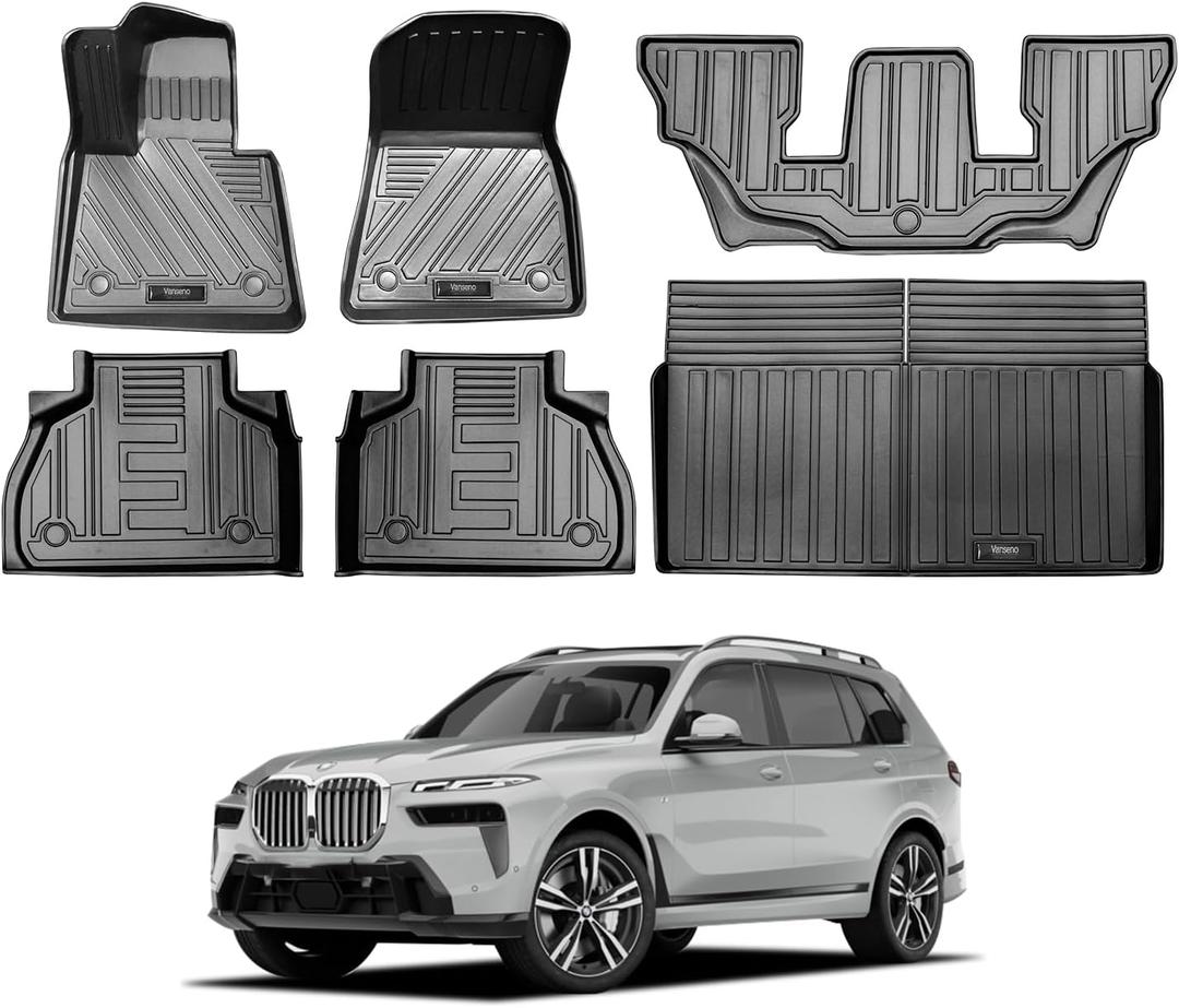 Vanseno Compatible for 2019-2024 2025 BMW X7 G07 Floor Mats and Cargo Liner All-Weather Rubber Mat Floor Liner Protector for 2019 2020 2021 2022 2023 2024 2025 BMW X7 Accessories (Only for 6 Seater)