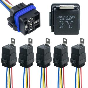 5 Pack 12V DC 40/30 AMP Waterproof Relay Harness Tinned Copper Wires 5-PIN SPDT Automotive Relay