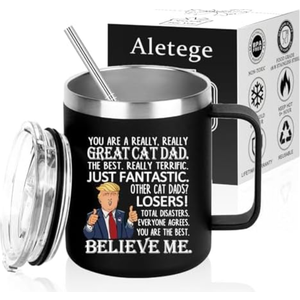 Aletege Funny Gifts for Cat Dad, You're a Great Cat Dad Mug, Fathers Day Birthday Gifts for Father from Daughter Son, 12 OZ Black