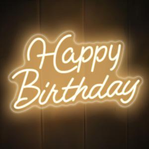 Happy Birthday Neon Sign for Wall Decor,Led Happy Birthday Neon Light Sign,USB Powered Dimmable Light Up Sign for Birthday Party Backdrop Decoration, Warm White, 16.5x9.8 inch