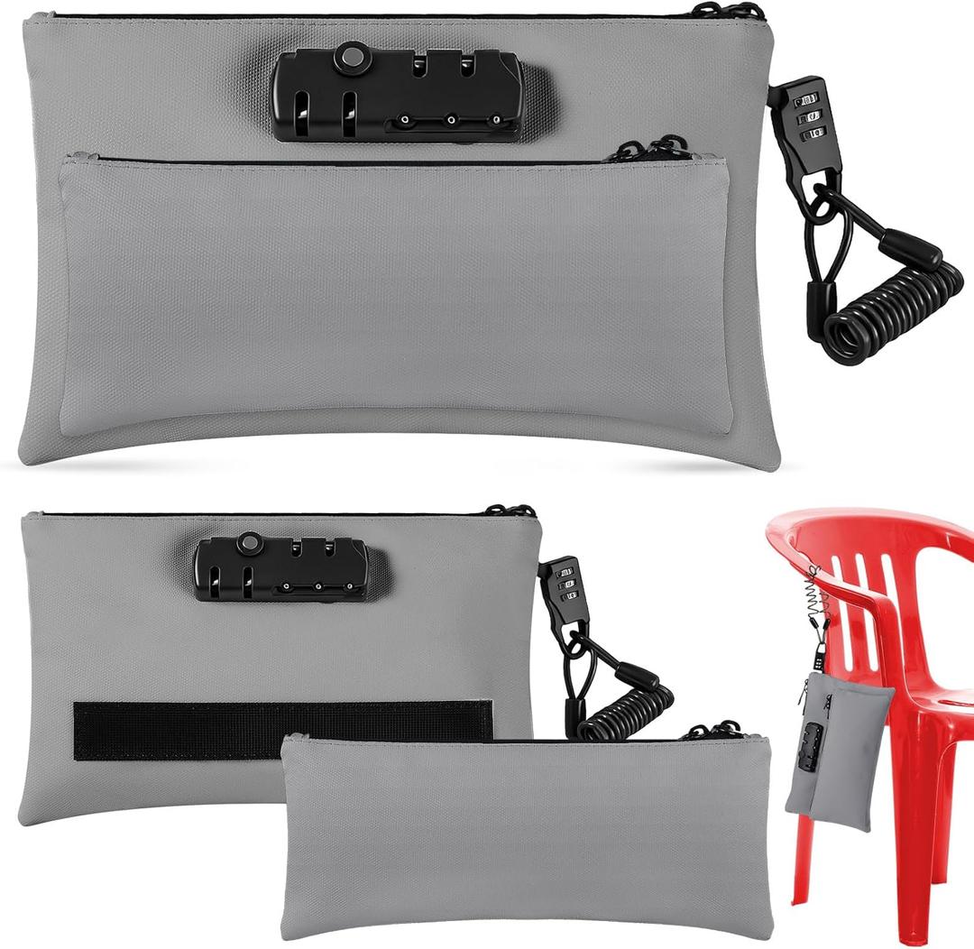 Sanwuta 1 Set Money Bag with Lock Mother and Small Bags Locking Money Pouch with Zipper for Beach Accessories Pouch(Gray)