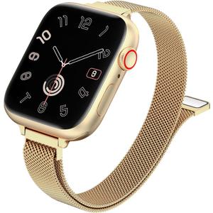 MARGE PLUS Slim Milanese Loop Compatible with Apple Watch Band for Women 38mm/40mm/41mm/42mm(Series 11/10), Stainless Steel Magnetic Mesh Strap work on iWatch Bands Series 11 10 9 8 7 6 5 4 3 & SE 3 2 1 (rich gold)
