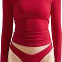 OMKAGI Women Long Sleeve Shirts Cotton Ribbed Fitted Basic Tops Crewneck Y2K Top, Extra Small  Red
