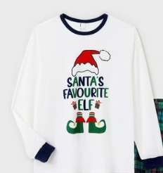 Santa's Favorite Elf Christmas Long Sleeve T-Shirt, White, Medium (Men)