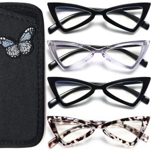 EYEURL 4-Pack Cat Eye Reading Glasses for Women Oversize Blue Light Blocking Computer Glasses Spring Hinge Anti Eyestrain/Computer Glare/UV Readers for Women,1.5