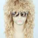 Topcosplay Men or Women 80s Mullet Wig Rock Disco Wigs Long Curly Blonde