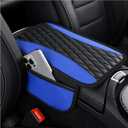 IHOTDER Patchwork Leather Center Console Covers for Cars,Upgraded Arm Rest Cover for Car with Side Storage Pocket for Car Seat Organizer,Middle Console Cover Stylish Car Decoration (Blue)