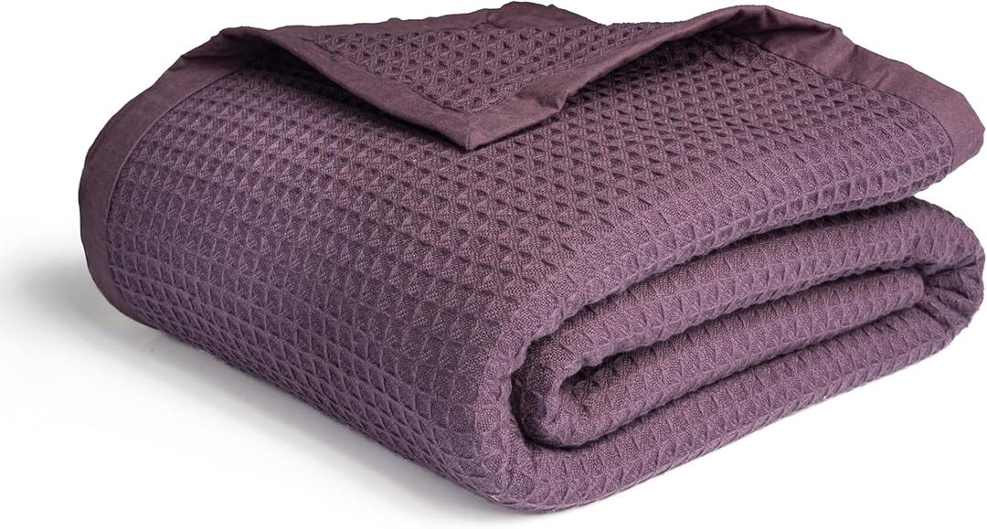 Salt Earth GOTS Certified 100% Organic Cotton Throw Blanket, 55" X 60" Blankets & Throws for Bed, Throw Blanket for Couch,Modern & Cozy Blanket, All Season Waffle Blanket, Soft Blanket (Plum Perfect)