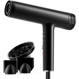 Hair Dryer, Professional Brushless Motor Ionic Hair Blow Dryer with Diffuser, Magnetic Nozzles, 0.83Pound, 2000W, 60dB, 3 Heat Settings & 3 Speed & Cold Settings, Diffuser Hair Dryer, Black