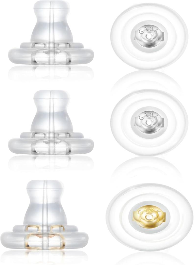 DSOMHZ Earring Backs,18K Gold Silicone Earring Backs Replacements,Locking Secure Earring Backs for Studs/Droopy Ears,No-Irritate Hypoallergenice Soft Clear Earring Backs for Adults&Kids