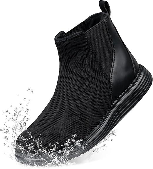 CENNID Women's Wide Toe Waterproof Chelsea Orthopedic Boots Ankle Slip on Booties Low Heel Comfortable Flat Lightweight Walking Boots, Black 7