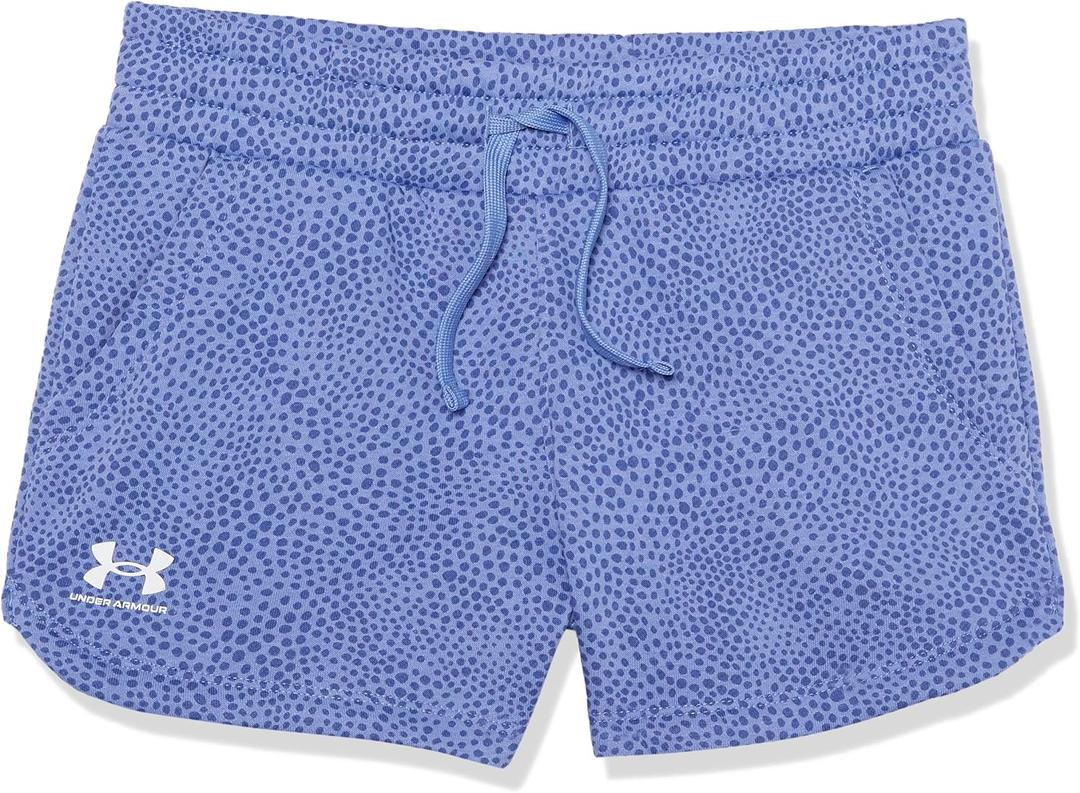 Under Armour Girls Rival Fleece Print Shorts (Large, (495) Baja Blue / / White)