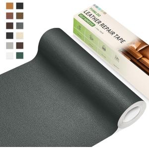 Leather Repair Tape, 16 x 80 Inches Self Adhesive Leather Repair Patch Leather Repair Kit for Furniture Couches,Car Seats,Cabinets,Handbags(Black Grey-Litchi Grain)
