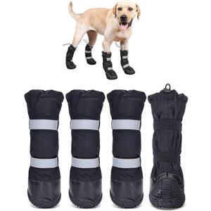 Waterproof Dog Shoes for Medium Large Dogs, Durable Nonslip Rubber Sole Paw Protectors for Winter Snow Rain Hiking, Dog Rain Boots with Reflective Straps, Dog Booties for Outdoor Walking