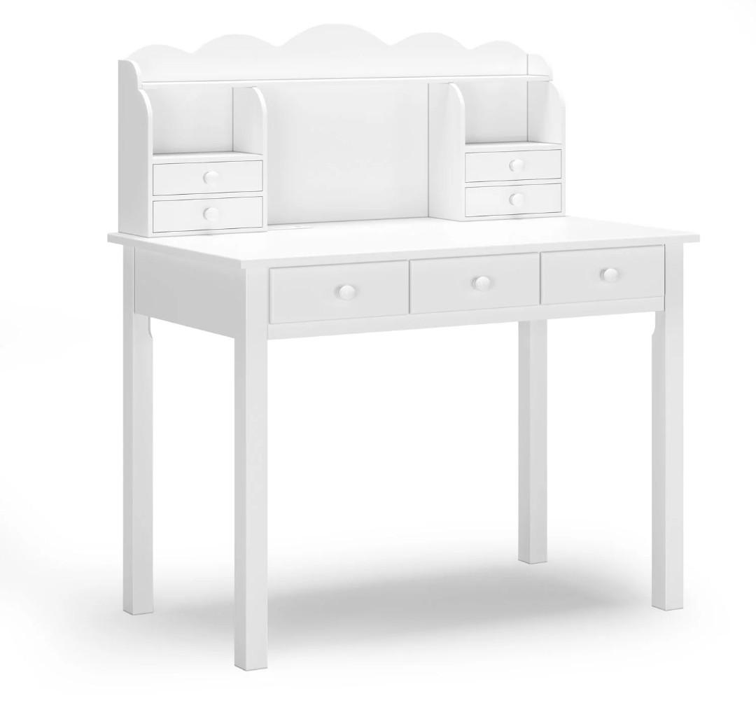 Solid Pine Wood Legs Writing Desk with 7 Drawers White