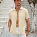 COOFANDY Men's Casual Shirt Short Sleeve Button Down Summer Beach Textured Shirt (Beige, XXL)