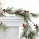 6.4 FT Artificial Cedar Garlands, Real Touch Winter Pine Garland with Red Berries, Green Greenery Garland for Table, Mantle, Wall, Indoor, Outdoor Christmas Decorations