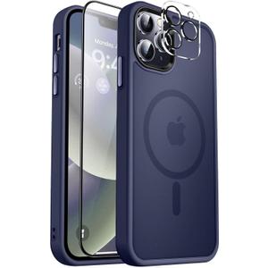 MOCCA Strong Magnetic for iPhone 12 Pro Max Case,[Compatible with Magsafe][Glass Screen Protector+Camera Lens Protector] Slim Thin Shockproof Cover Phone Case for iPhone 12 Pro Max 6.7", Deep Blue