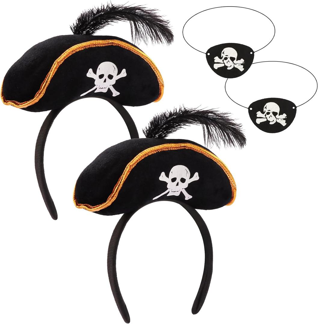Chanaco Pirate Hat 4Pcs Pirate Accessories Women Halloween Costume Men Captain Headband and Eye Patch for Cosplay Party Supplies
