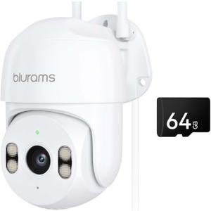 blurams 2K Security Camera Outdoor, 360 PTZ Outside Cameras for Home Security, Color Night Vision, Motion Tracking, Two-Way Audio, IP66, 2.4GHz Camera with 64GB SD Card, Compatible with Alexa
